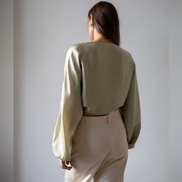 OAK + Fort Satin Wrap Blouse - Picture 3 of 11